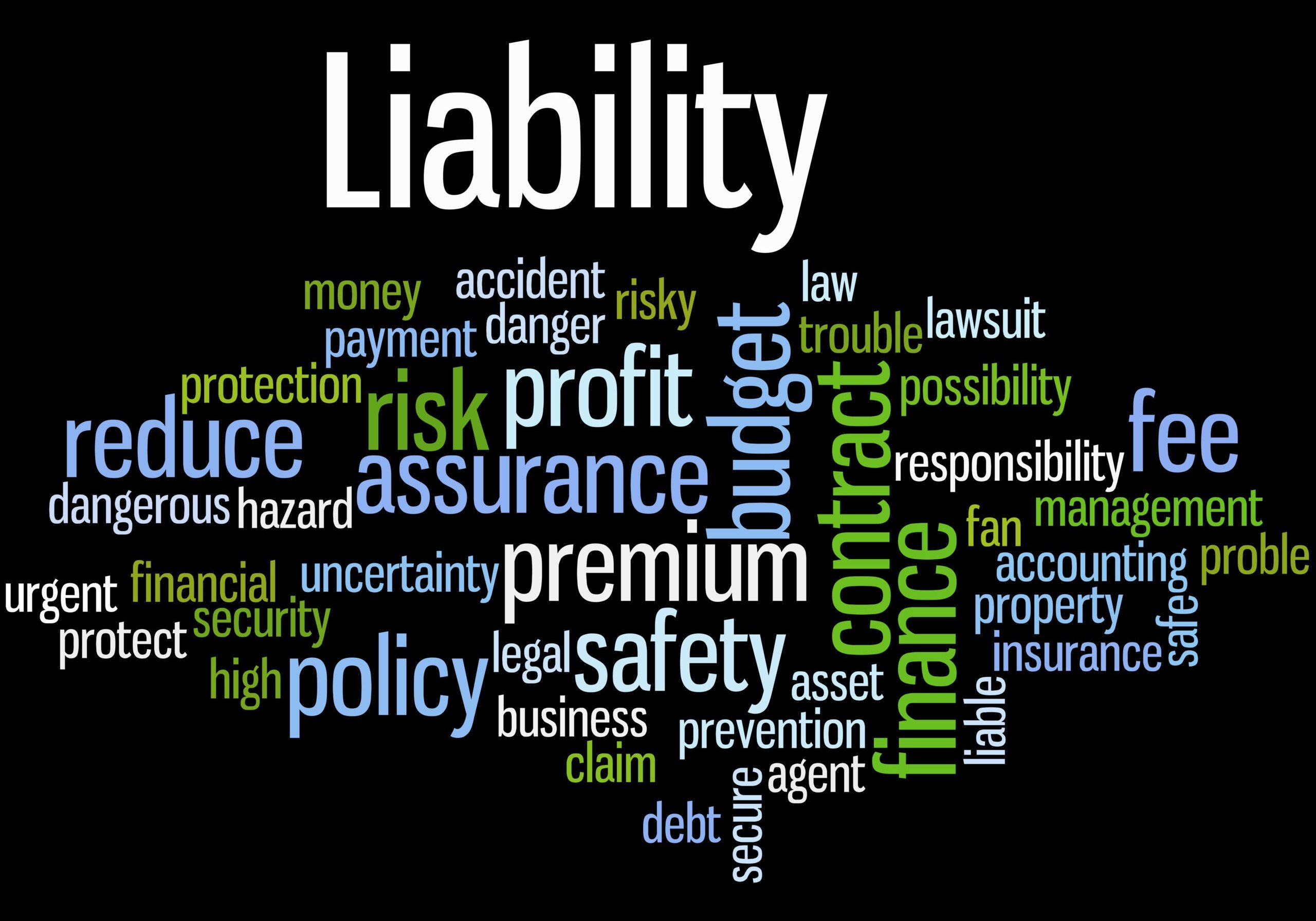 Liability word cloud concept on black background.